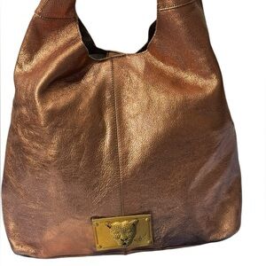 Sharif Legacy Pearlized Slouchy Metallic Leather Hobo with Wristlet Shoulder Bag